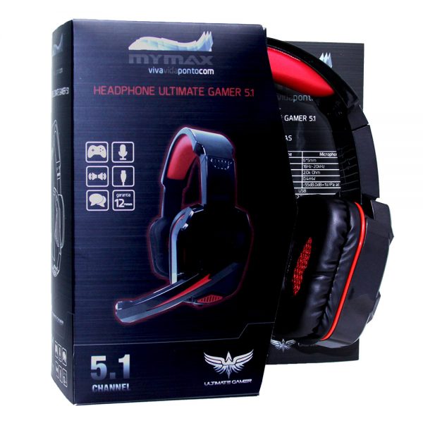 008646_2 Headphone Ultimate Gamer USB 2.25M Nylon - Preto/Vermelho - MHP-SP-X9/BKRD