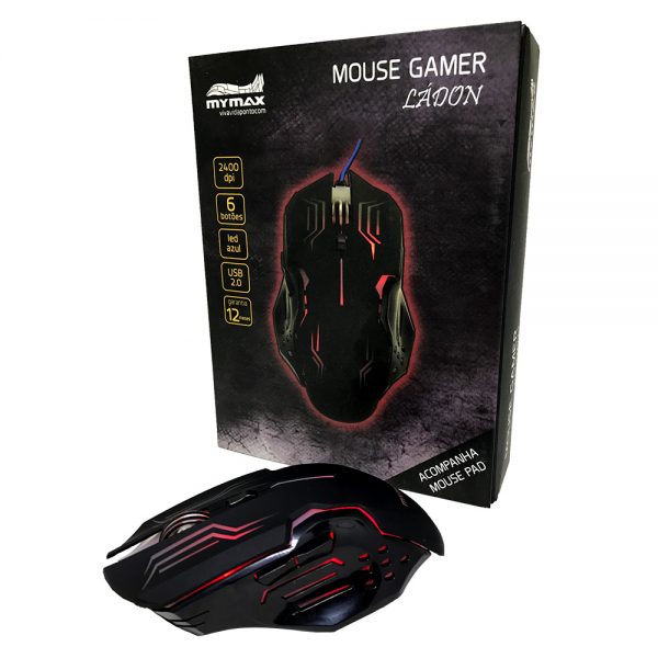 008739_3 Mouse Gamer Ládon 2400 DPI - Preto Led Vermelho - OPM-X15/RD