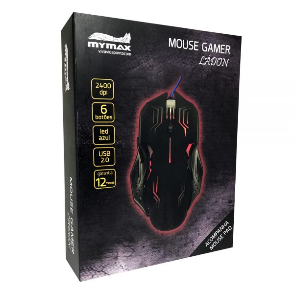 008739_4 Mouse Gamer Ládon 2400 DPI - Preto Led Vermelho - OPM-X15/RD