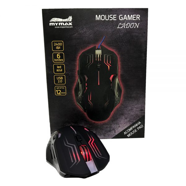 008739_6 Mouse Gamer Ládon 2400 DPI - Preto Led Vermelho - OPM-X15/RD