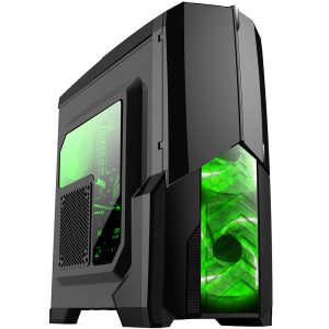 008850_1 GABINETE GAMER CENTAURO C/ USB 3.0 - PRETO LED VERDE MCA-KU-855B/GR