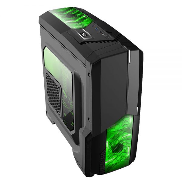 008850_4 GABINETE GAMER CENTAURO C/ USB 3.0 - PRETO LED VERDE MCA-KU-855B/GR