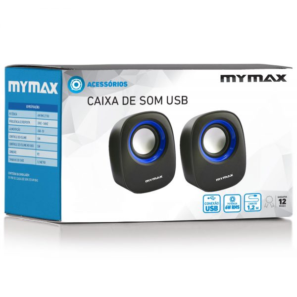 008860_4 Caixa de Som USB 6W RMS - Preto Azul - SPK-SP205/BL