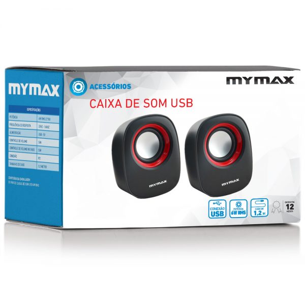 008862_4 Caixa de Som USB 6W RMS - Preto Vermelho - SPK-SP205/RD