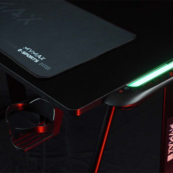 Mesa Gamer MX100 RGB Carbono com Porta Copo